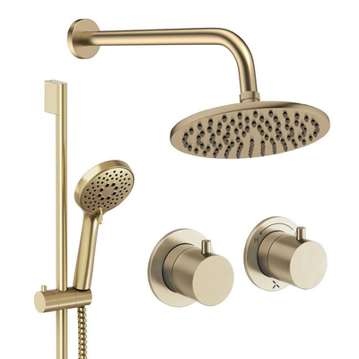 Crosswater MODULE Regendoucheset inbouw - 2 hendels - 20cm douchekop - handdouche - glijstang - wandarm - geborsteld messing (goud)