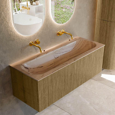 MONDIAZ KURVE-DLUX Meuble de salle de bains 120 cm couleur Dusk avec 1 tiroir et 0 portes. Lavabo BIG LARGE central sans trou de robinet Arena.