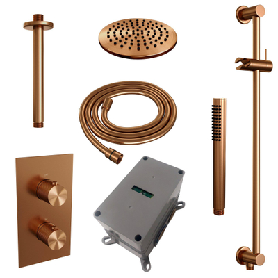 Brauer Copper Carving Regendoucheset inbouw - hoofddouche 20cm - plafondarm 20cm - 2 functies - glijstang - inclusief inbouwdeel - handdouche Staaf 1 stand - PVD - geborsteld koper
