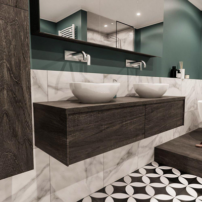 Mondiaz LUSH Meuble salle de bains Dark brown/Brun foncé 2 tiroirs 150x30x45cm lavabo BARCO double sans trou de robinet