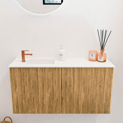 Mondiaz JOYA 80cm toiletmeubel - kleur Oak - Wastafel FAYE positie Links 1 kraangat kleur Talc.