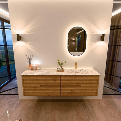 Mondiaz CIRO-DLUX Badkamermeubelset - 170x45x50cm - Solid surface wastafel Glace - 1 wasbak Rechts - 1 kraangat - 4 lades - Oak