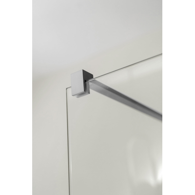 FugaFlow Eccelente Vetro Douche à l'italienne demi-hauteur - 120x80cm - verre clair - 8mm - nano - avec profilé et barre de stabilisation - Acier inoxydable brossé PVD (RVS)