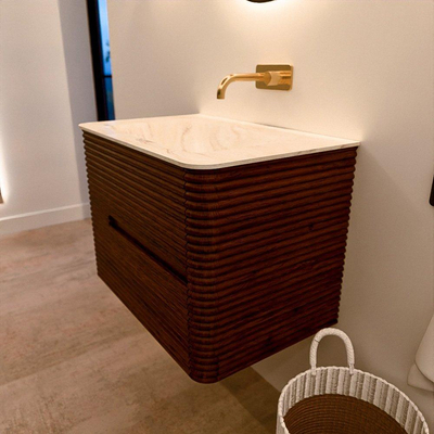 Mondiaz CIRO-DLUX Badkamermeubelset - 70x45x50cm - Solid surface wastafel Ostra - 1 wasbak Midden - zonder kraangaten - 2 lades - Ruby