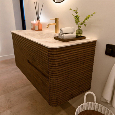 Mondiaz CIRO-DLUX Meuble de salle de bains - 110x45x50cm - Vasque solid surface Frappe - 1 lavabo central - 1 trou de robinet - 2 tiroirs - Dusk