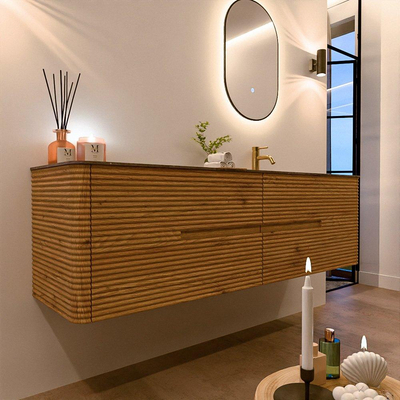 Mondiaz CIRO-DLUX Meuble de salle de bains - 170x45x50cm - Plan vasque Solid surface Oza - 1 vasque à droite - 1 trou de robinet - 4 tiroirs - Chêne