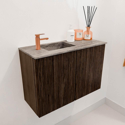 Mondiaz JOYA-DLUX Meuble de salle de bains 60cm - couleur Walnut - Vasque FAYE position Gauche 1 trou de robinet couleur Oza