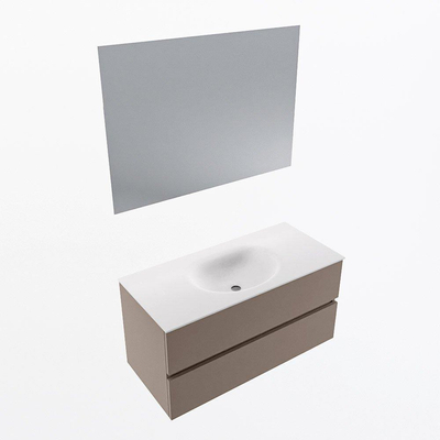 Mondiaz VICA ensemble de meuble de salle de bain - 100cm - meuble sous-vasque fumée - 2 tiroirs - lavabo lune milieu - sans trous de robinet - couleur talc - miroir LED - version XL 60cm haut