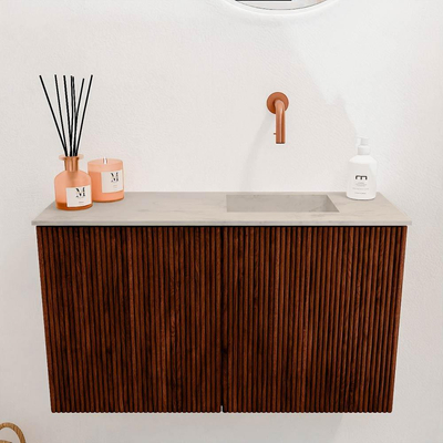 Mondiaz JOYA-DLUX 70cm toiletmeubel - kleur Ruby - Wastafel FAYE positie Rechts Zonder kraangat kleur Opalo.