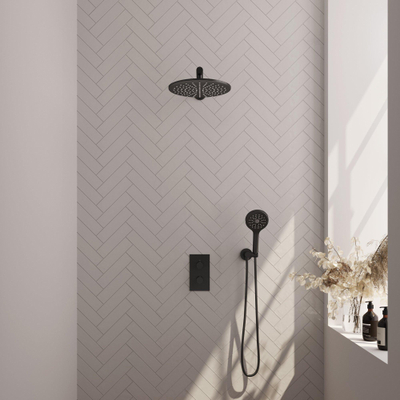 BRAUER Black Edition inbouw regendoucheset – Ø30 cm hoofddouche – 40 cm rechte wandarm – ronde handdouche – met omstel