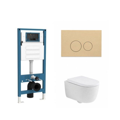 QeramiQ Dely Swirl Ensemble WC - réservoir encastré Qeramiq Flush - abattant 35mm - plaque de commande beige en plastique - boutons ronds - blanc mat