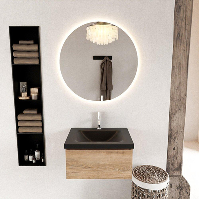 Mondiaz BUKLA Ensemble de meuble - 60x45x34cm - 1 trou de robinet - lavabo centré - solid surface - Urban - sans poignée - 1 tiroir - Mélamine - Chêne blanchi