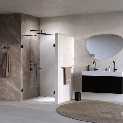 BRAUER Void Carving Nisdeur - 2-delig - 120x200cm - 60cm draaideur aan muur - glascoating - omkeerbaar - helder glas - mat zwart