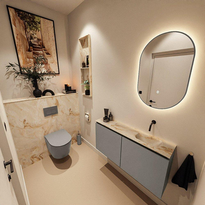 MONDIAZ TURE-DLUX Meuble toilette - 100cm - Smoke - EDEN - vasque Frappe - position droite - sans trou de robinet