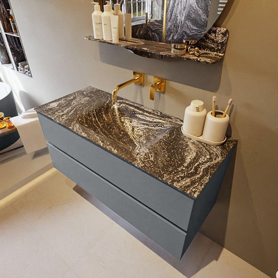 Mondiaz VICA-DLUX Ensemble de meuble de salle de bain - 110cm - meuble sous-vasque plata - 2 tiroirs - lavabo encastrée cloud milieu - sans trous de robinet - version haute de 60cm - lave