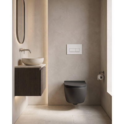 QeramiQ Dely Swirl Toiletset - 36.3x51.7cm - Geberit UP720 Duofix Sigma inbouwreservoir - slim zitting - metalen bedieningsplaat mat wit - rechthoekige knoppen - mat zwart