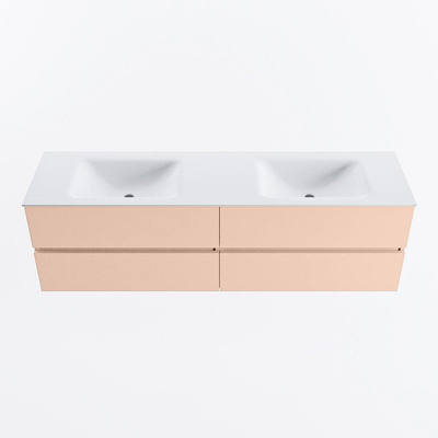 MONDIAZ Vica Ensemble meuble de salle de bains - 170cm - meuble bas rosee - 4 tiroirs - lavabo cloud double - sans trous de robinet - version haute 60cm - talc