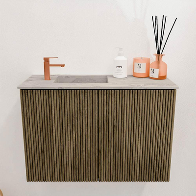 Mondiaz JOYA-DLUX 60cm meuble de salle de bains - couleur Dusk - Vasque FAYE position Gauche 1 trou de robinet couleur Glace.