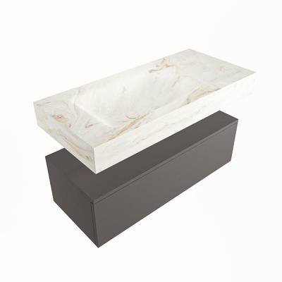 Mondiaz ALAN-DLUX Ensemble de meuble - 100cm - meuble Dark grey mat - 1 tiroir - Lavabo Cloud Frappe suspendu - vasque Gauche - 0 trous de robinet