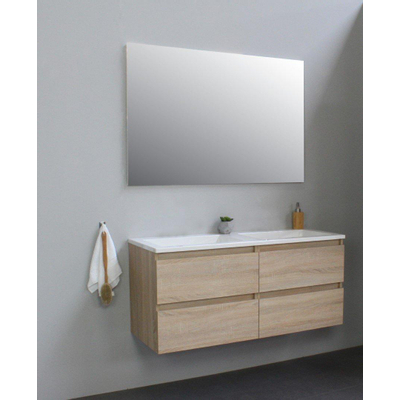 Basic Line Bella Badkamermeubelset - 120x55x46cm - 2 wasbakken - Acryl - Wit - 0 kraangaten - Wandspiegel zonder verlichting - Spaanplaat Eiken