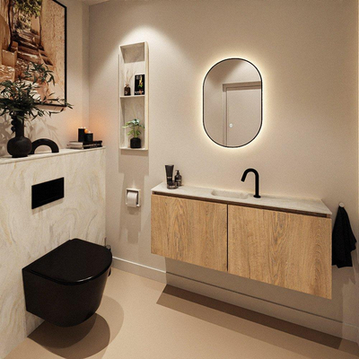 MONDIAZ TURE-DLUX meuble de toilettes 120 cm Washed Oak. Lavabo EDEN Ostra position milieu. Avec 1 trou de robinet.