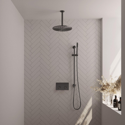 BRAUER gunmetal Carving Douche de pluie thermostatique encastrée - boutons-poussoirs - SET 66 - tête de douche 30cm - bras de plafond - douchette barre - flexible de douche - barre de douche intégrée - gunmetal brossé PVD