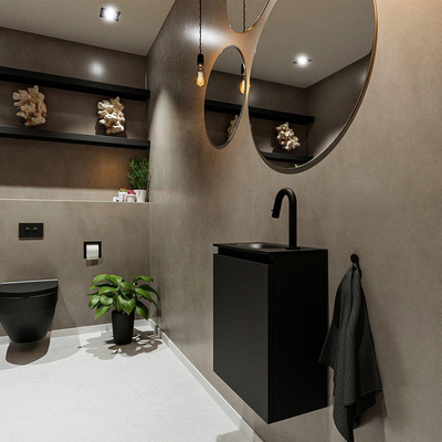 MONDIAZ TURE Kit lave-mains - 40x23x50cm - 1 trou de robinet - 1 porte - urban mat - Lavabo à gauche - Solid Surface Noir