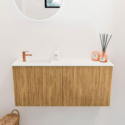 Mondiaz JOYA 90cm toiletmeubel - kleur Oak - Wastafel FAYE positie Links 1 kraangat kleur Talc.