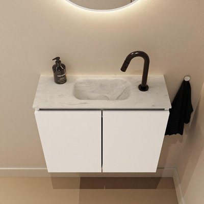 MONDIAZ TURE-DLUX Meuble de toilettes 60 cm Talc. EDEN lavabo Opalo position milieu. Avec 1 trou de robinet.