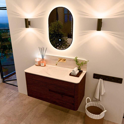 Mondiaz CIRO-DLUX Badkamermeubelset - 100x45x50cm - Solid surface wastafel Meli - 1 wasbak Midden - zonder kraangaten - 2 lades - Ruby