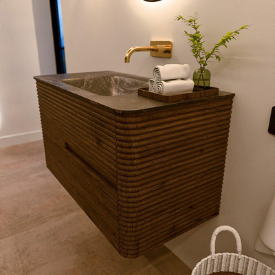 Mondiaz CIRO-DLUX Badkamermeubelset - 90x45x50cm - Solid surface wastafel Lava - 1 wasbak Midden - zonder kraangaten - 2 lades - Dusk