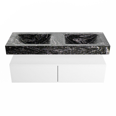 Mondiaz ALAN-DLUX Ensemble de meuble - 130cm - meuble Talc mat - 2 tiroirs - Lavabo Cloud Lava suspendu - vasque Gauche et droite - 0 trous de robinet