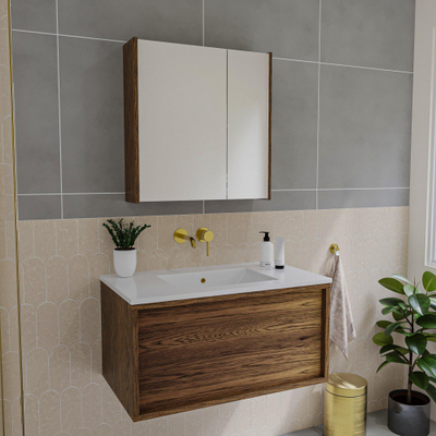 Saniclass Holz Pure Armoire miroir - 60x63x16cm - incluant panneaux latéraux - Noyer pure