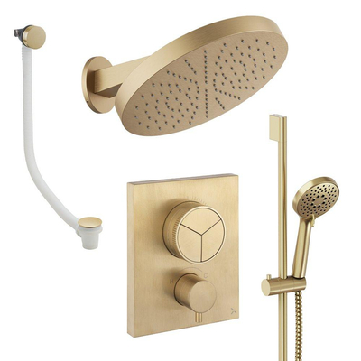 Crosswater MPRO Ensemble de douche de pluie encastré - 2 poignées - vidage de baignoire - pomme de douche 30 cm - douchette à main - barre de douche - bras mural - laiton brossé