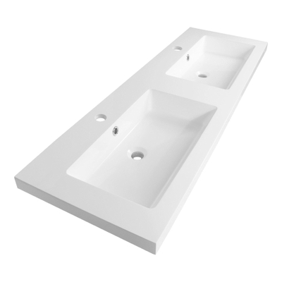 BRAUER Solar Medium lavabo 140x46x5cm - 2 lavabos - 2 trous de robinet - marbre minéral - blanc satiné