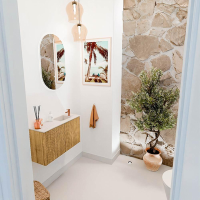 Mondiaz JOYA-DLUX 70cm toiletmeubel - kleur Oak - Wastafel FAYE positie Rechts 1 kraangat kleur Meli.