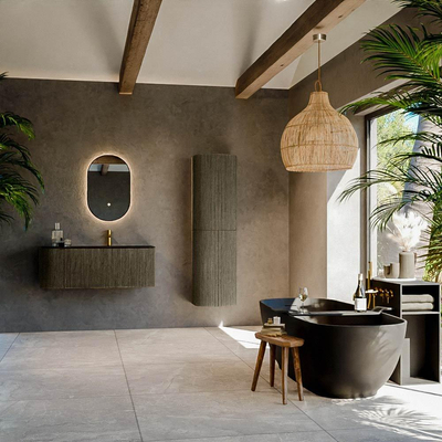 Mondiaz KURVE Ensemble de meuble salle de bain - 115x46x40cm - 1 tiroir - 1 porte - lavabo en solid surface - droite - 1 trou de robinet - Shadow