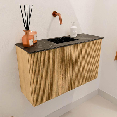 Mondiaz JOYA-DLUX 70cm toiletmeubel - kleur Oak - Wastafel FAYE positie Midden Zonder kraangat kleur Lava.