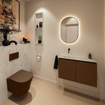 MONDIAZ TURE-DLUX Meuble toilette - 80cm - Rust - EDEN - vasque Opalo - position gauche - sans trou de robinet