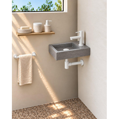 Fortifura Fuente pack lave-mains – rectangulaire – 40 x 22 x 8 cm – béton gris – robinet blanc mat