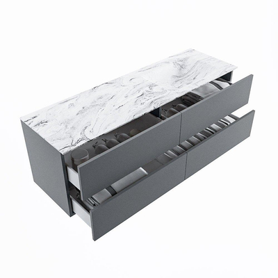 MONDIAZ VICA-DLUX Ensemble meuble de salle de bains - 150cm - meuble bas plata - 4 tiroirs - lavabo encastré cloud à droite - sans trous de robinet - version hauteur 60cm - glace