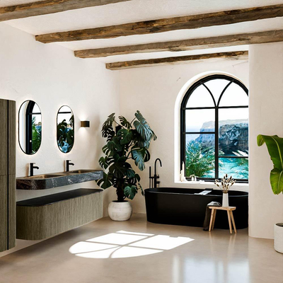 MONDIAZ THOR-DLUX Meuble de salle de bains - 170cm - arrondi gauche + droite - couleur Shadow - 1 tiroir et 2 portes - Vasque suspendue CLOUD Double 2 trous de robinet - couleur Lava