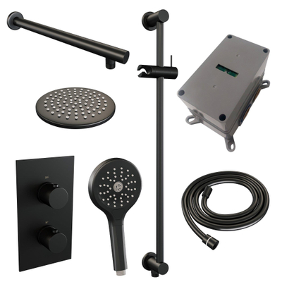Brauer Black Edition Ensemble de douche pluie encastré - douche principale 20cm - bouton lisse - douchette ronde 3 positions - glissière - noir mat