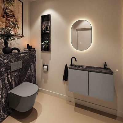 MONDIAZ TURE-DLUX Meuble toilette - 80cm - Smoke - EDEN - vasque Lava - position gauche - 1 trou de robinet