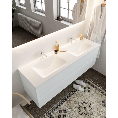 Mondiaz VICA ensemble de meuble de salle de bain - 150cm - meuble sous-vasque argile - 2 tiroirs - lavabo nuage double - 2 trous de robinet - version XL 60cm de haut