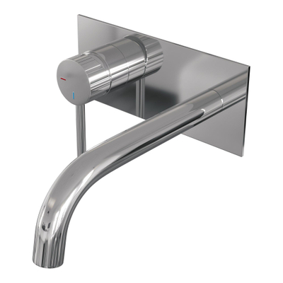 Brauer Stripe wastafelkraan - model A2 - inbouw - gebogen uitloop - met afdekplaat - chroom