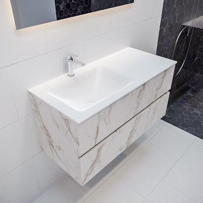 Mondiaz VICA ensemble de meuble de salle de bain - 100cm - meuble sous vasque carrara - 2 tiroirs - lavabo cloud gauche - 1 trou de robinet - version XL 60cm de haut