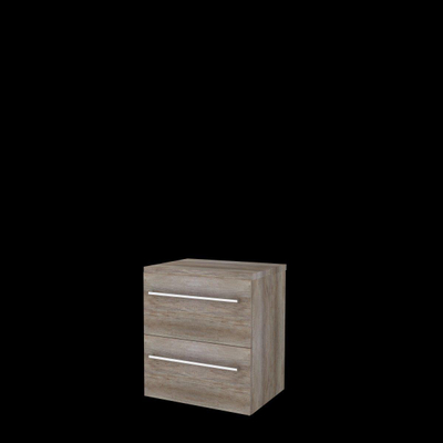 Basic-Line Start 46 ensemble de meubles de salle de bain 60x46cm avec poignées 2 tiroirs plan vasque mfc scotch oak
