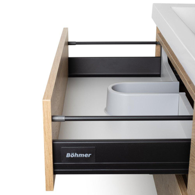 BRAUER Solution Wastafelonderkast - 160x46x50cm - 4 softclose greeploze lades - 2 sifonuitsparing - MFC - nomad plus BRAUER Foggia Meubelwastafel - 160x46x5cm - overloop - 2 wasbakken links rechts - 2 kraangaten - mineraalmarmer - glanzend wit SHOWROOMMOD
