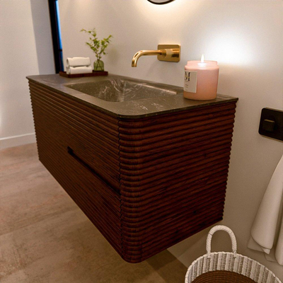 Mondiaz CIRO-DLUX Ensemble meuble de salle de bains - 110x45x50cm - Vasque solid surface Lava - 1 bassin à droite - sans trous de robinet - 2 tiroirs - Ruby